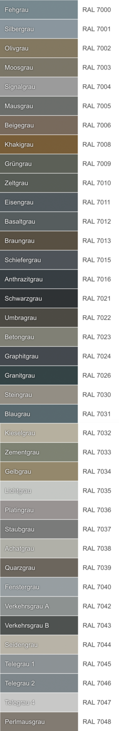 RAL-Farbnummern Grau