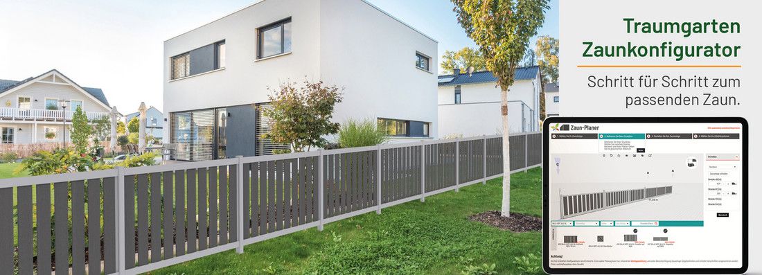 Mit dem Zaunkonfigurator der Firma Traumgarten können Sie Ihren individuellen Wunschzaun erstellen