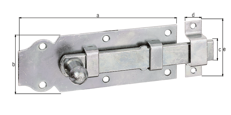 Alberts® Türriegel, mit Knopf, gerade, mit Schlaufe, galvanisch verzinkt dickschichtpassiviert, Platte LxB140x52 mm 115401