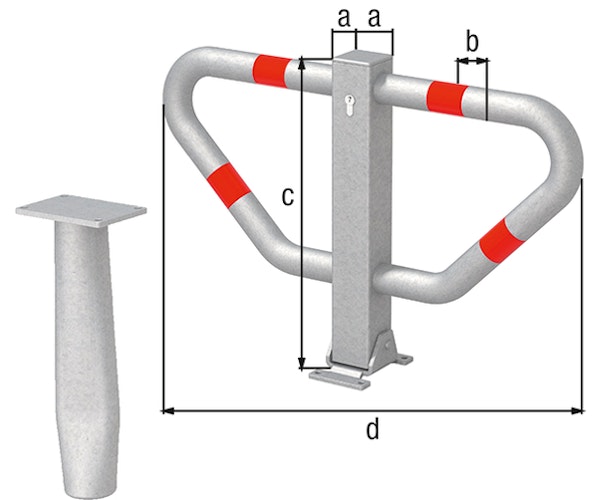 Alberts® Parkplatzbügel Stoppy II umlegb.,Pz.,fvz.,4 rote Ringe,z.Einb.,B750mm 770099