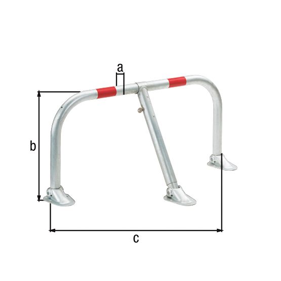Alberts® Parkplatzbügel Spielberg umlegb.,Pz.fvz.,2 rote Ringe z.Aufschr.,Breite 950 mm 691042