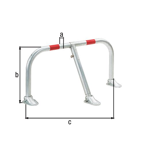 Alberts® Parkplatzbügel Spielberg umlegb.,Pz.fvz.,2 rote Ringe z.Aufschr.,Breite 950 mm 691042