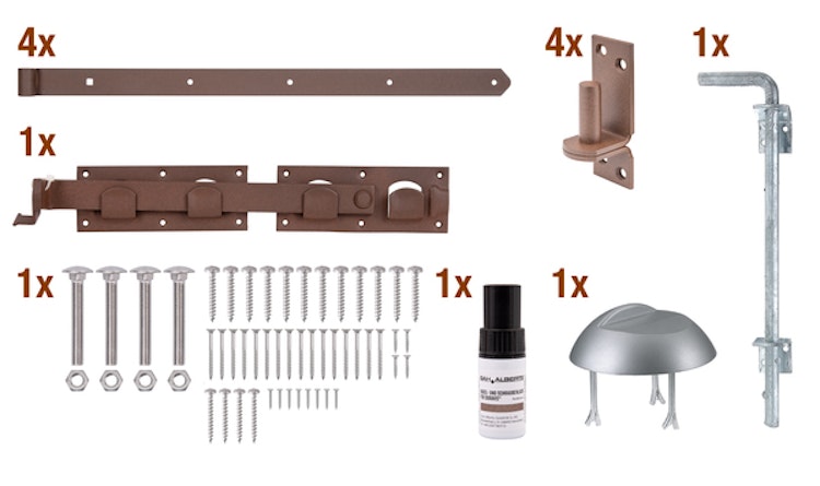 Alberts® Beschlagsortiment für Doppeltore DURAVIS® rostbraun