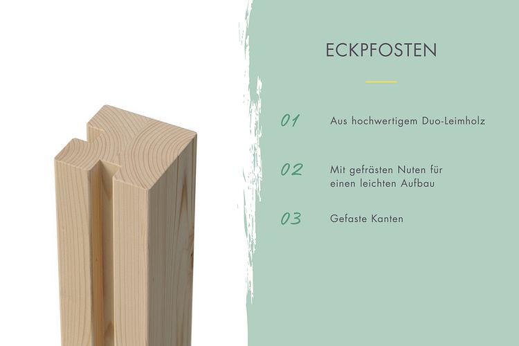 Karibu Sichtschutzzaun Eckpfosten 90 x 90 x 1900 mm Nordische Fichte