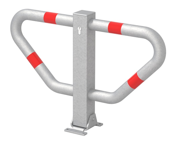 Alberts® Parkplatzbügel Stoppy II umlegb.,Pz.fvz.,4 rote Ringe,z.Aufschr.,B750 mm 770112