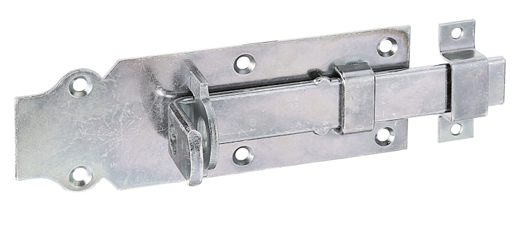 Alberts® Schlossriegel, m. flachem Griff, gerade, m. Schlaufe, galvanisch verzinkt dickschichtpassiviert, Platte LxB160x56mm 116781