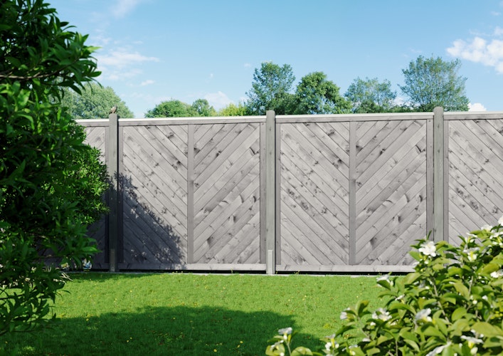 T&J NIGHTLINE-Serie Profilbrettzaun, 180 x 180 cm, dunkelgrau lasiert, Rahmen 40/78 mm, Profilbretter 16/118 mm 