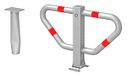 Vorschaubild Alberts® Parkplatzbügel Stoppy I umlegb.,Dreik.,fvz.,4 rote Ringe,z.Einb.,B750mm 770136