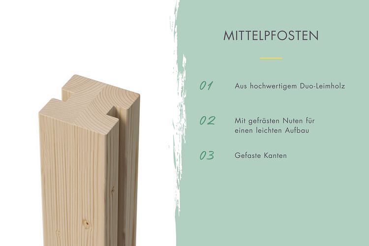 Karibu Sichtschutzzaun Mittelpfosten 90 x 90 x 1900 mm Nordische Fichte