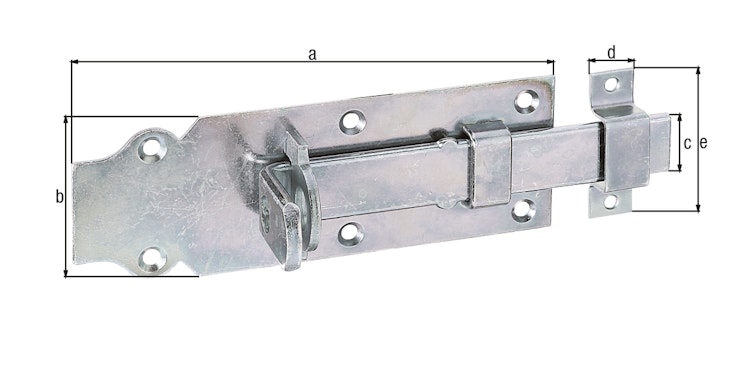Alberts® Schlossriegel, m. flachem Griff, gerade, m. Schlaufe, galvanisch verzinkt dickschichtpassiviert, Platte LxB160x56mm 116781
