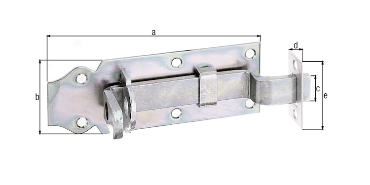 Alberts® Schlossriegel,m.flachem Griff,gekröpft,m.Schließblech,galvanisch verzinkt dickschichtpassiviert,Platte LxB120x44mm 117030