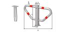 Vorschaubild Alberts® Parkplatzbügel Stoppy I umlegb.,Dreik.,fvz.,4 rote Ringe,z.Einb.,B750mm 770136