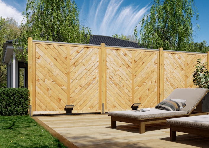 T&J SUNLINE-Serie Profilbrettzaun, 180 x 180 cm, pinienfarbig lasiert, Rahmen 40/78 mm, Profilbretter 16/118 mm 