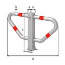 Vorschaubild Alberts® Parkplatzbügel Stoppy I umlegb.,Dreik.,fvz.,4 rote Ringe,z.Aufschr.,B750mm 770150