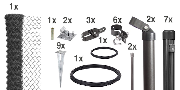 Alberts® Set Maschendrahtzaun,anthr.-met.,m.Bodenh.,Höhe:1000mm,Länge:25m 634636