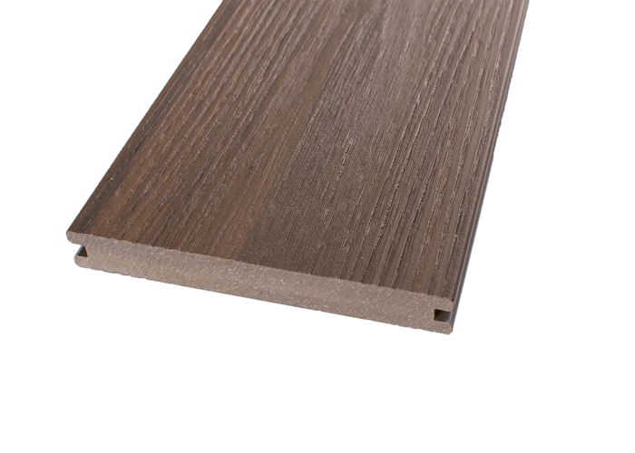 GroJa QUATTRO Massiv Terrassendiele Steingrau + Walnuss beidseitig Holzstruktur 4 Meter - Abverkauf
