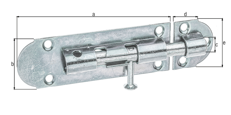 Alberts® Grendelriegel, m. Knopf, o. Feder, m. Schlaufe, galvanisch verzinkt dickschichtpassiviert, LxB100x30mm 124083