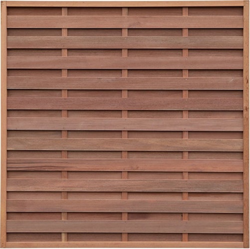 T&J FORTIS-Dichtzaun, Keruing, 180 x 180 cm, Rahmen 42/42 mm, Lamellen 8/100 mm fein geriffelt