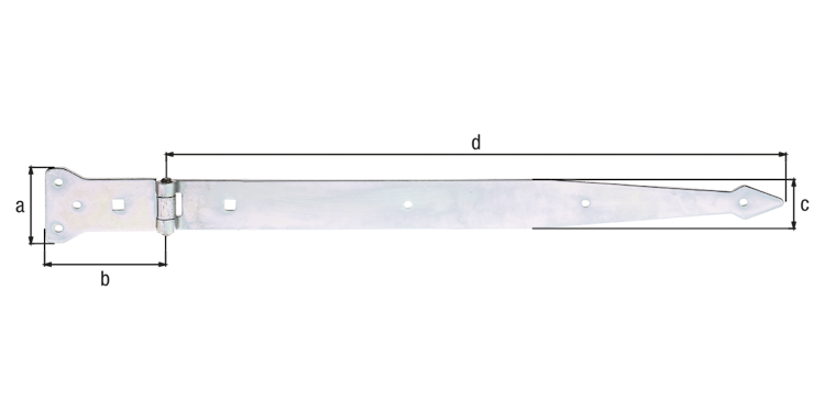 Alberts® Werfgehänge, galvanisch verzinkt, dickschichtpassiviert, Scharnier LxB 63x101, Band LxB 500x45 mm 315443