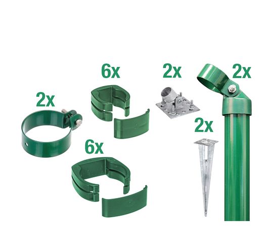 Alberts® Fix-Clip PRO® Zaunanschluss-Set zweiseitig mit Bodenhülse für Pfosten  Ø 60 mm