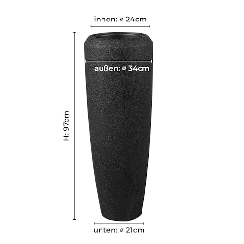 Klocke Design Pflanzgefäß/Bodenvase 2er Set schwarz ⌀ 34 cm x H 75/97 cm